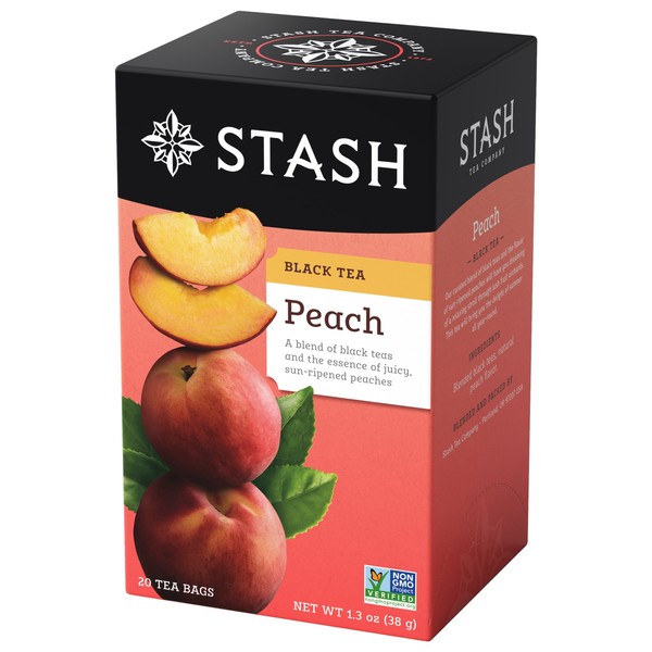 Stash Tea Peach Black Tea, 6 Boxes With 20 Tea Bags Each (120 Tea Bags Total)