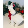 White Reindeer with Red Spotty Scarf Christmas Ornament (STANDING DEER