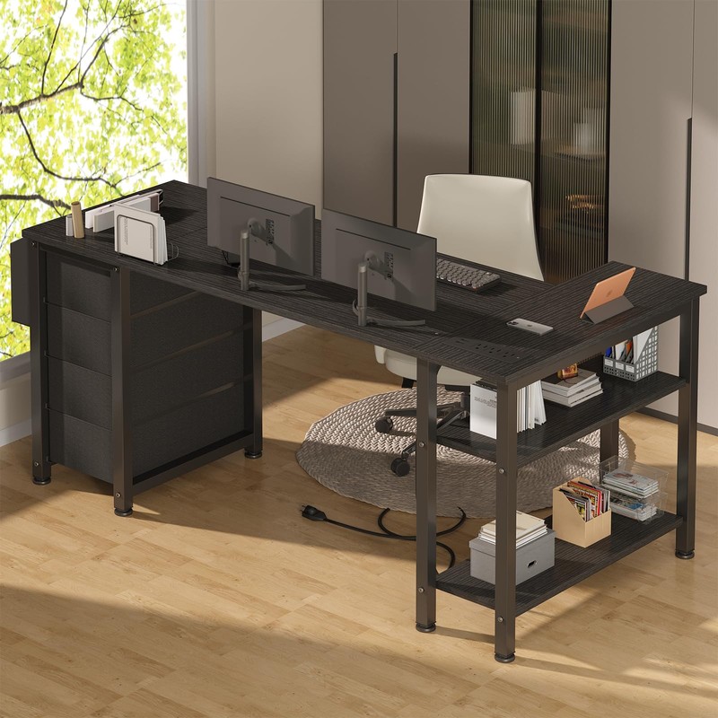 Lufeiya L Shaped Gaming Desk with Drawers & Storage Shelves,