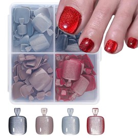 120Pcs Press on Toenails, 4 Colors Cat Eye Press On Toe Nails Short Square Fake Toe Nails Shiny Glitter Toe Press Ons for Women & Girls, Glossy Toe Fake Nails for Women Manicure