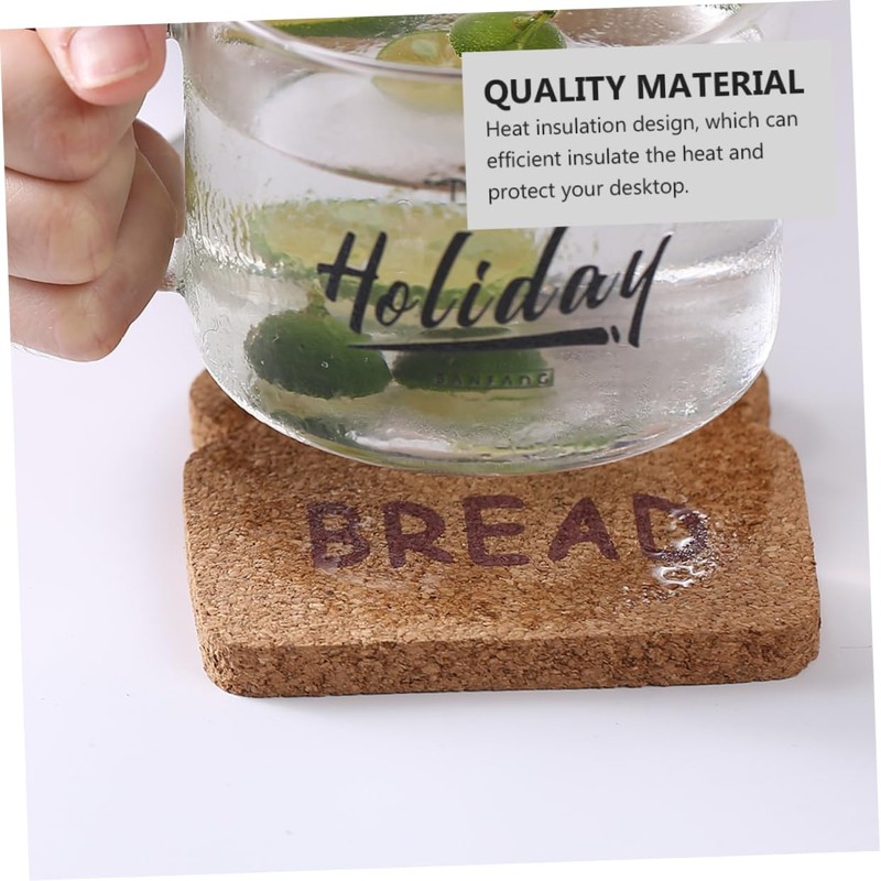 Ciieeo 1set Wooden Cup Pads Heat Resistant Cork Coasters Bread