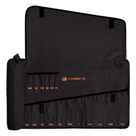 Foxrino Wrench Roll, Wrench Roll Up Pouch, Heavy Duty Canvas Wrench Organizer Bag (Black, 17+1 SAE)