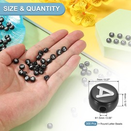 PATIKIL Round Letter Beads, 300 Pcs Letter A Acrylic Alphabet Black Beads White Letters for Jewelry Making Bracelets Making Necklaces DIY, White