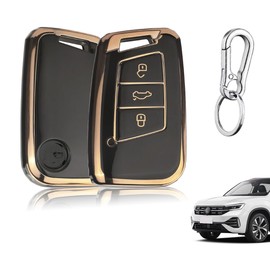 Ruayia Autoschlssel Hlle Kompatibel mit VW, TPU Silikon Schlsselhlle Cover fr VW Magotan Passat B8 CC Tiguan MK2 Jetta, fr Skoda Superb A7 Kodiaq fr Seat Ateca TPU Schutzhlle, Goldener Rand-Schwarz