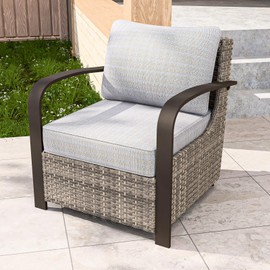 COOS BAY Aurora Terrace Outdoor Chairs with Cushions, Wicker Dining Set with Deep 4-Inch Seating, Modern Curved Armrest Porch Chairs, Set of 1, Beige/Beige