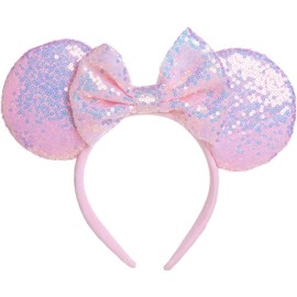 ASHONE Mouse Ears Headbands for Women Groups Mouse Ears Shiny Bows for Birthday Themed Events Accessories Party (Pink, One Size)