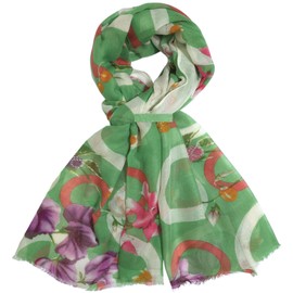 GFM® Floral Leaves Print Scarf - Spring Summer - All Seasons Scarf (FL-26-Floral Cherries Green)(PSCF-FP2-FL-20026-HR)