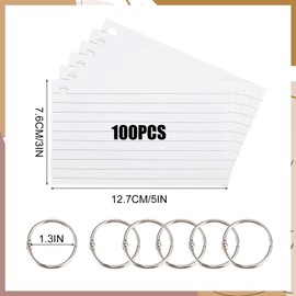 Flash Cards,600 PCS Revision Cards White Ruled Index Cards with Binder Ring Blank Flash Cards Record Cards for Office School Home Study
