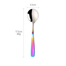 Buyer Star Bouillon Spoon Sets, 7-Inch Round Soup Spoons, Stainless Steel Finished Table Dinner Spoons (Gradient Rainbow)