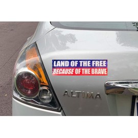 Gear Tatz - LAND of The FREE BECAUSE of The BRAVE - Patriotic CAR MAGNET - 9.5 X 2.5 inches - Professionally Made in The USA - Magnetic Decal