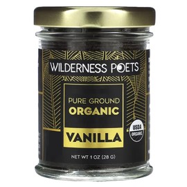 Wilderness Poets Pure Vanilla Powder - 100% Organic Ground Vanilla Beans - Tahitian Variety, Grade A | Potent, Super Aromatic, Perfect for Chefs, Baking, Ice Cream, Coffee Lattes, 1 Ounce (28 Grams)