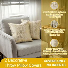 Q&J FABRIC CO. 2 Pack Velvet Throw Pillow Covers 18x18'', Luxury Dutch Fleece Soft Square Cushion Cases Gold Foil Embossed for Sofa & Home Decor Gold