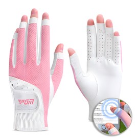 PGM Women's Golf Glove One Pair, Open-Finger Design Breathable Mesh Fabric Improved Grip System, Cool and Comfortable