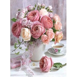 Zinker Diamond Painting Kit 5D Pintura De Diamantes Diamante Redondo De 30cm X 40cm Impresión HD Incluye todos los Aditamentos Necesarios Modelo Maceta Rosas