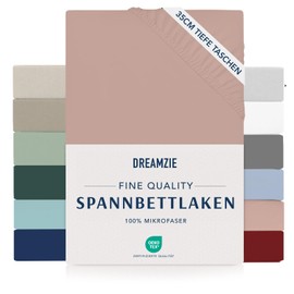 Dreamzie Fitted Sheet 120 x 200 cm - 35 cm Deep Pocket - 100% Microfibre Bed Sheet - Light Pink, Tested for Harmful Substances (Oeko Tex), Bed Sheet with Elastic Band