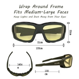 SOL PRO Powersport Sunglasses, Motorcycle Riding Safety Goggles, Night Vision, Anti-Fog, Dust-Resistant, Wraparound, Fit Men Women, Mowing, Riding, Hunting