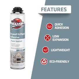 KRAKEN BOND Drywall & Panel Adhesive Foam - (1x24oz) Heavy-Duty, Fast-Curing Construction Adhesive for Concrete, Wood, and Heat Insulation Applications - 1 Pack