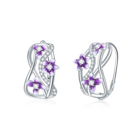 VONALA Flower Leverback Earrings for Women 925 Sterling Silver Leverback Drop Earrings Dangle Hoop Earring Birthday Gift for Women