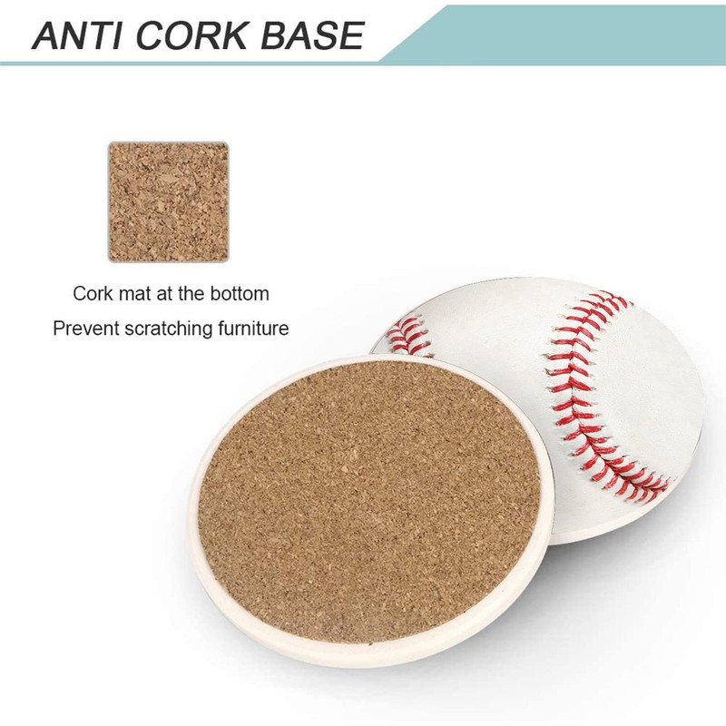 Vibiliyou Baseball Cool Pattern Coasters for Drinks Absorbent with Holder