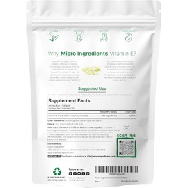Micro Ingredients Vitamin E 400 IU – 300 Softgels of Pure Vitamin E Oil for Skin, Heart & Immune Support – Non-GMO & Gluten-Free Antioxidant Supplement