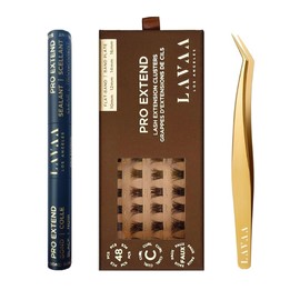 PRO Extend Lash System | 48 Brown Lash Clusters in 4 lenghts: 10mm 12mm 14mm 16mm | Flat-Band All-Day Comfort | DIY Lash Extensions (BN1 | BROWN NATURAL Bundle)