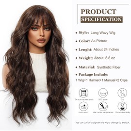 Esmee Lang Lockig Braun Perücken für Damen mit Pony Natürliches Synthetikhaar Perücke für Alltags- & Party-Einsatz