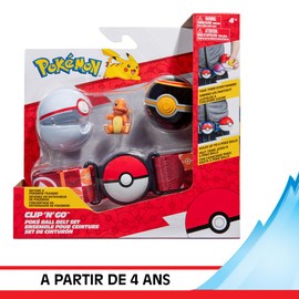 Bandai - Pokémon - Belt Clip 'N' Go - 1 Belt, 2 Poké Balls and 1 Figure Glumandche 5 cm - Accessory for Dressing up as a Pokémon Trainer - Belt Glumanda - Toy for Children from 4 Years JW3163