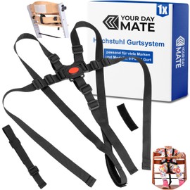 High Chair 5-Point Harness System, 1 Set, Compatible with Bebeconfort, Kinderkraft, Safety 1st and much more, in Black, with Crotch Strap, Adjustable Children's High Chair Safety Belt, 5 Points