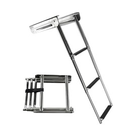 MARINE CITY 3-Step Telescoping Swim Platform Ladder 304 Stainless Steel Rust-Resistant Flip-Up Design – Ideal for Marines Boats Yachts and Pontoons