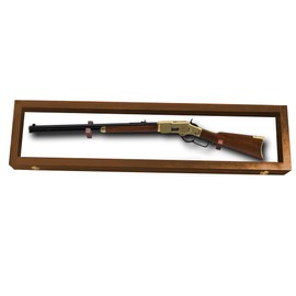 PENNZONI Gun Display Case - Lockable Rifle Display Case - Gun Cabinets for Rifles & Shotguns - Sword Wall Mount, Gun Wall Mount Display Case w/Acrylic Door | Walnut, White Felt
