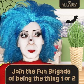 ALLAURA Compatible with Thing 1 & Thing 2 Wig – Funky Blue Wig for Men & Women – Crazy Hair Costume Accessory for Bim, Ben, Rick-Inspired Cosplay, Halloween, Seuss Characters, One Size Fits All