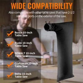 Table Saw Dust Collector Bag Compatible for Bosch/Dewalt/Ryobi/Craftsman/RIGID/Metabo/Kobalt/Skilsaw/Delta (10" Tablesaws with 2.5" Dust Port)-1Pack