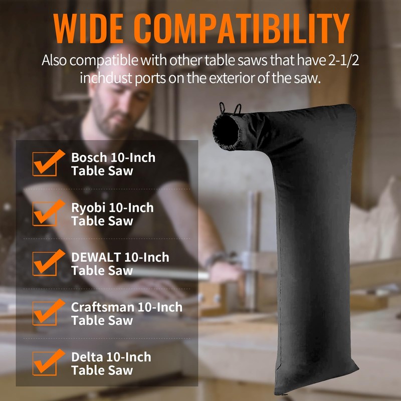 Table Saw Dust Collector Bag Compatible for Bosch/Dewalt/Ryobi/Craftsman/RIGID/Metabo/Kobalt/Skilsaw/Delta (10" Tablesaws