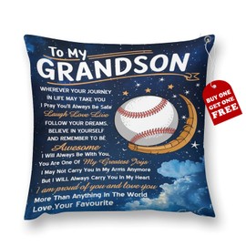 ITFRO Set of 2 Grandson Gift I Am Proud of You and Love You More Than Anything in The World Baseball Short Plush Both Sides Square Throw Pillow Cover Cushion Case Sofa Decor 18x18 Inches (Dark Blue)