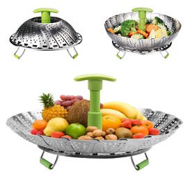 Steamer Basket, Stainless Steel Vegetable Collapsible Steamer Pot, Collapsible Steam Cooking Insert for Steaming Food(5.1" to 9")