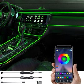 TABEN Car Ambient Light Kit Fibre Optic 64 Colours Bluetooth App Control DIY 16 Million Multicoloured Sound-Active Music Sync USB Car Interior Atmosphere Lighting with Car Charger 3 m