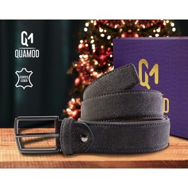 QUAMOD Suede Belt for Men and Women, High-Quality Velour Leather Belt, Unisex, 3.5-4 cm (35-40 mm) Wide, Suede Belt with Gift Box, Environmentally Friendly and Fair Production, 35 mm grey