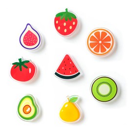 Janvelle 8 PCS Cute Fridge Magnets,Strawberry Fruit Magnets for Refrigerator,Plastic Simulation Cartoon Food Decorative Magnet Set,Middle Size,Orange,Watermelon Patterns Refrigerator Decoration