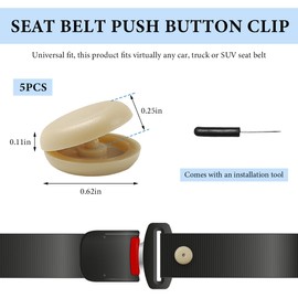 ZNDAW 5 Sets Seatbelt Stopper Kit, Snap-on Seat Belt Buckle Clip Stop with Wooden Handle Awl, Universal Safety Belt Button Clip Prevents Buckle from Sliding Down, Car Accessories (Beige, Matte)