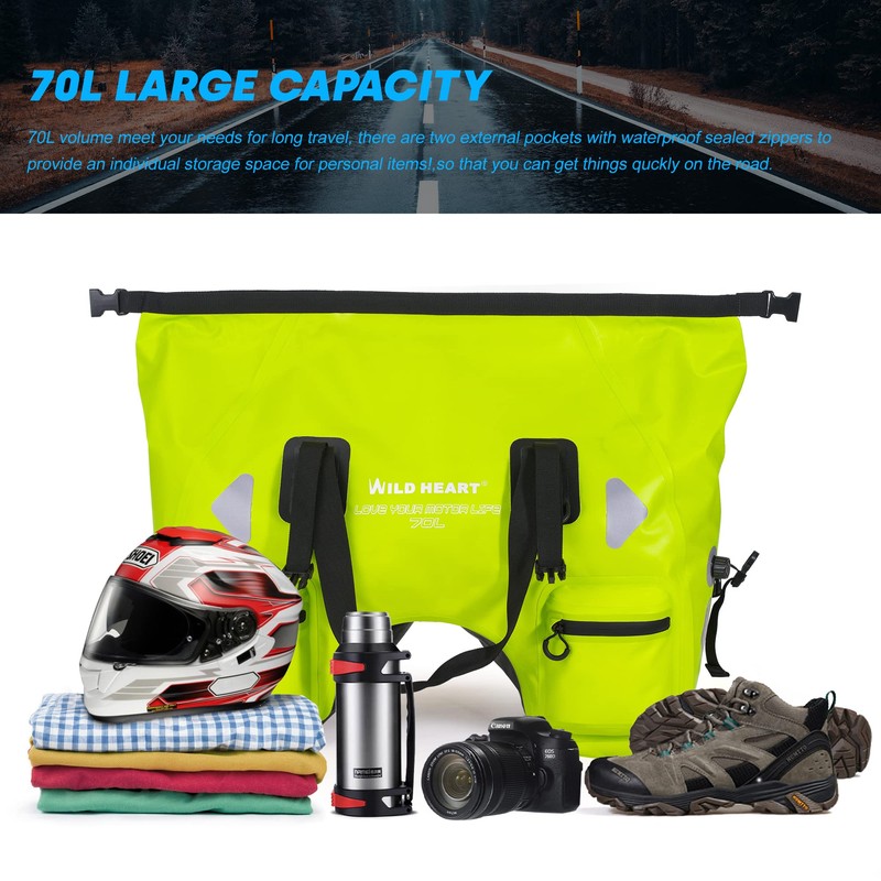 WILD HEART Dry Motorcycle Tail bag 70L With Rope Straps