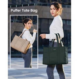 LOVEVOOK Laptop Bag for Women, Puffer Tote Bag for Work 15.6 Inch Large Computer Briefcase for Teacher Nurse, Quilted Lightweight Casual Shoulder Bag For Travel, Daily