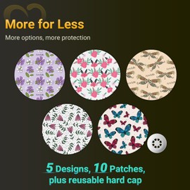 Libre 3 Sensor Covers Waterproof Flowers, Amolyfe 10 Pack Freestyle Libre 3 Plus Covers, Bump-Proof with Hard Cap, Breathable CGM Glucose Sensor Latex Free Patches, 14-Day CGM Protection (Flower)