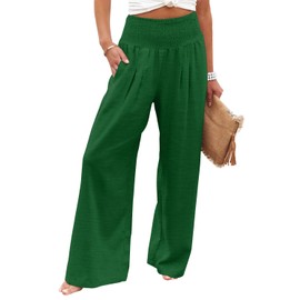 Angerella Womens High Waisted Casual Palazzo Pants Trendy Cozy Solid Color Wide Leg Long Pant Trousers Green 3XL