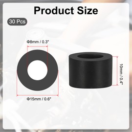PATIKIL Multi Purpose Rubber Spacer, 30Pcs 8mm ID x 15mm OD x 10mm T Neoprene Round Anti-Vibration Isolation Pads Isolator Rubber Bushings Spacer Washer for HVAC Bolts Car Accessories