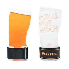 Velites I Quad Pro Orange Handles I Professional Grips for Cross Training or Gymnastics I Suitable for Any Surface I Use with Magnesium I Includes Matching Fabric Bracelets as a Gift