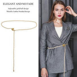 YAMEIZE Women Waist Chain Belt - Adjustable Body Metal Belly Chain for Pants Dresses Trousers (Gold-White)