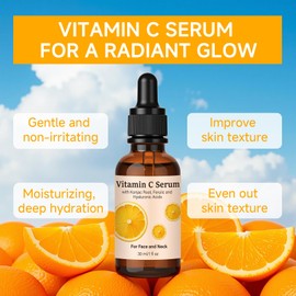 Vitamin C Serum, Hyaluronic Acid Serum for Face, 2 Packs All-In-One Hydrating Rich in Ferulic & Vitamin E for All Skin Type Facial Skincare Smooths Fine Lines for Neck Face