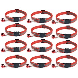 Tafeiya 12x Reflective Design Adjustable Cat Collars More Safety Quick Release Safety Buckle with Bell (Red)