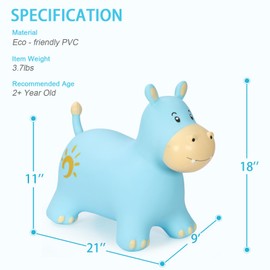 INPANY Bouncy Horse Hippo Hopper Toys, Toddlers Bouncing Zoo Animals Toys, Kid Inflatable Hopping Horse Buddies, Ride on Rubber Bouncer, Indoor Outdoor Birthday Gifts Toy for 2 3 4 Year Old Girls Boys