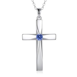 DAYLINLOVE Cross Pendant Necklace 925 Sterling Silver Origami Cross Birthstone Pendant Necklace Religious Cross Gifts for Women Mother‘s Day Jewellery Gifts (12-Dec)